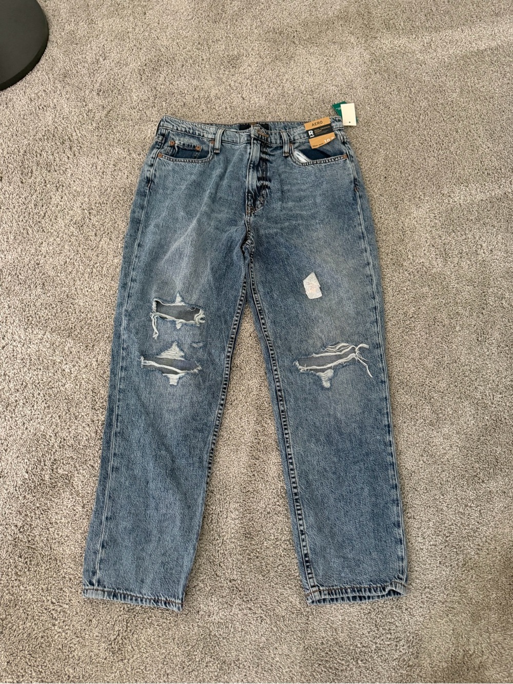 Aeropostale Women's Light Blue Ripped Straight Jeans